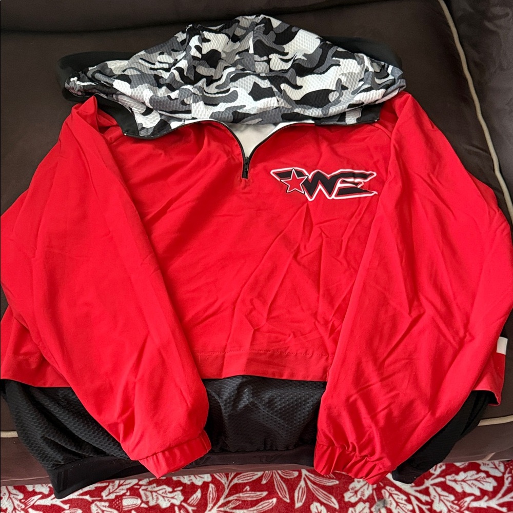 Varsity woodlands elite Red Pullover jacket with Camo Lined Hood